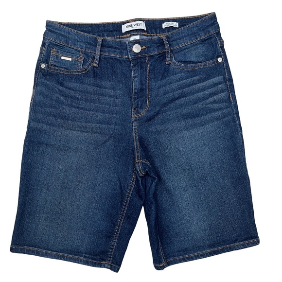 Nine West • Women’s High Rise Cuffed Dark Blue Denim Bermuda Shorts 8P NWOT - Picture 1 of 6